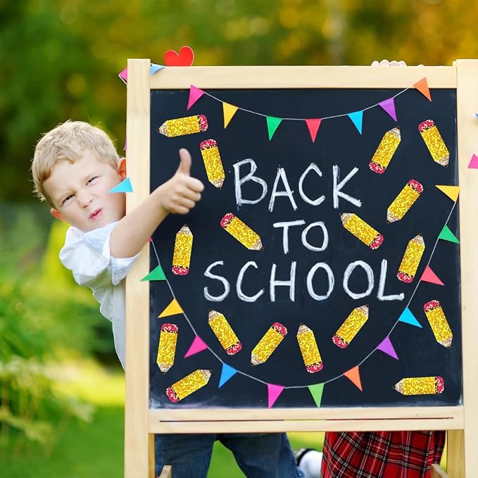 500Pcs Back to School Stickers Roll Glitter Pencil Stickers Holographic Self Adhesive Envelope Decals for First Day of School Labels Sticker Scrapbook Scrapbook School Party Supplies