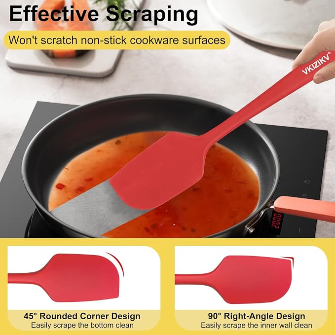 Silicone Spatula Set, 11.4 in, 600°F Heat Resistant (Red) | Food Grade Rubber, BPA Free, Stainless Steel Core, Flexible for Cooking, Baking, Mixing, Seamless, Nonstick & Dishwasher Safe