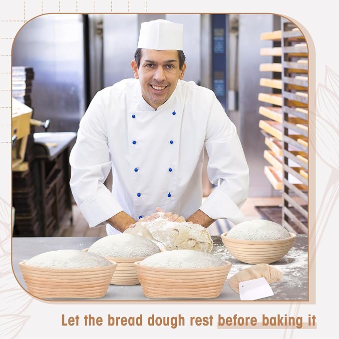 Gejoy 20 Sets Bread Proofing Baskets Bulk Banneton Dough Proofing Bowls Kit with Cloth Liner and Plastic Scraper Sourdough Basket for Home Sourdough Bakers(Round, Oval,9'', 10'')