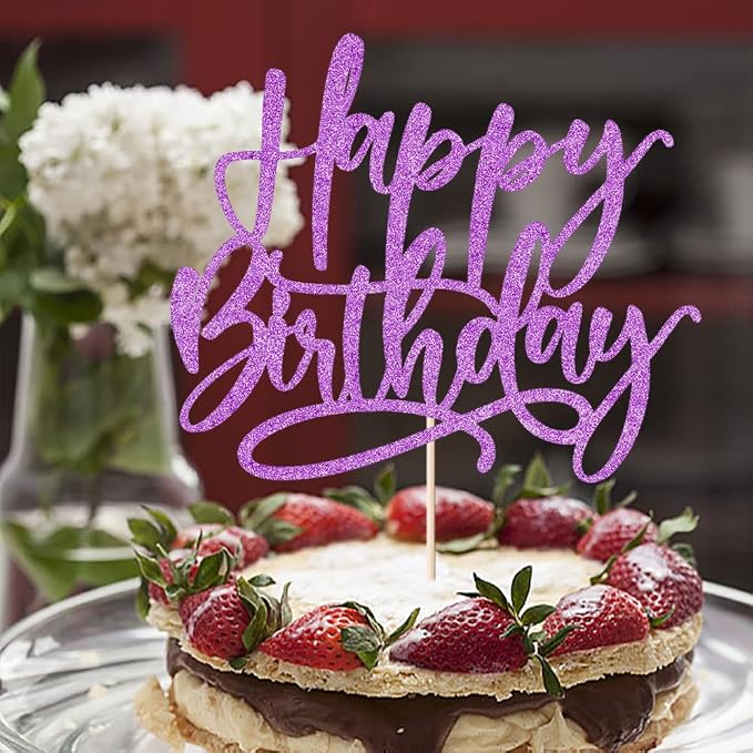 Kaoenla Happy Birthday Cake Topper,Purple Glitter handwork Happy Birthday Cake Decoration Suitable For Anniversary/Birthday Party Decor