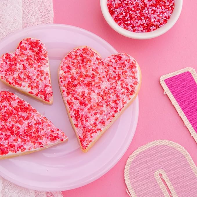 Sweets Indeed Valentines Dye Free Sprinkles | Red & Pink Sanding Sugar with Red White Pink Jimmies Mix | Baking & Decorating | No Artificial Dyes | 6-Cell Jar 2.75 oz
