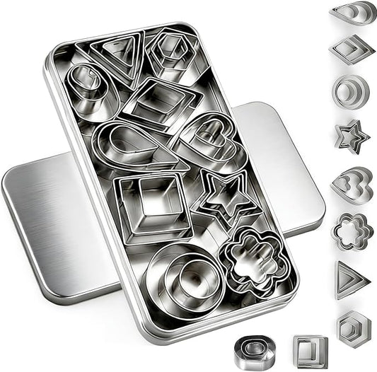 30Pcs Mini Cookie Cutter Set，Stainless Steel Multi Shapes Kit Cutters for Baking, Holiday Cookies, Small Stainless Steel Fruit Veggie Tiny Polymer Clay Cutters for Kids