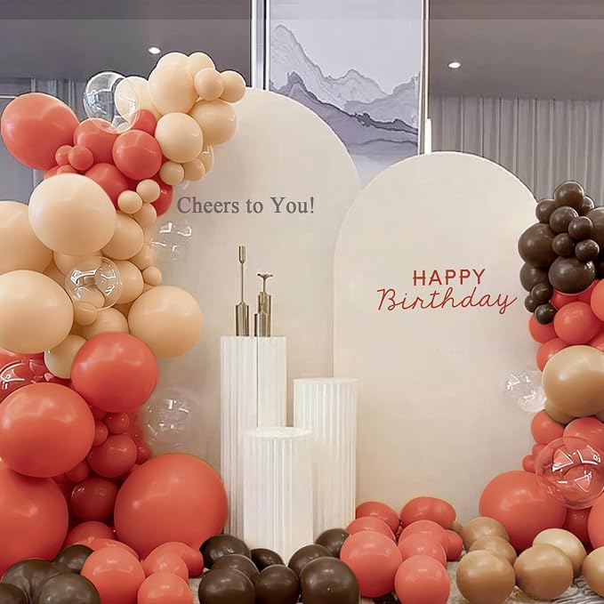 MEBAY Dusty Orange and Brown Balloon Arch Kit, 166Pcs Burnt Orange Camel Chocolate Brown Nude Balloons Garland for Boho Thanksgiving Autumn Baby Shower Fall Birthday Decorations