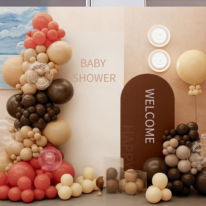MEBAY Dusty Orange and Brown Balloon Arch Kit, 166Pcs Burnt Orange Camel Chocolate Brown Nude Balloons Garland for Boho Thanksgiving Autumn Baby Shower Fall Birthday Decorations