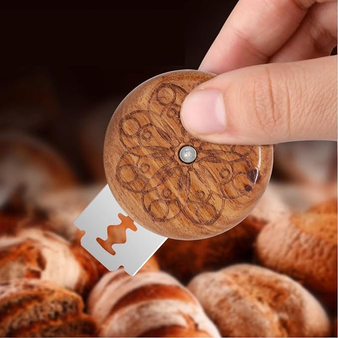 yueton 1 Pack Wooden Bread Lame Cutter Dough Scoring Tool Bread Making Baking Accessories with 5 Blades, PU Leather Bag