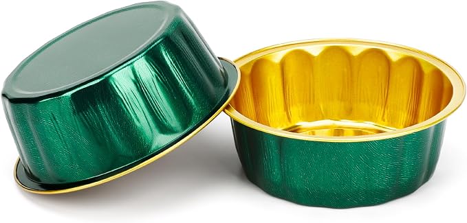 Beasea Disposable Ramekins with Lids, 8oz 50 Pack Aluminum Cups for Baking Jade Green, Aluminum Foil Cups Creme Brulee Muffin Cupcake Baking Cup Mini Pudding Cups for Party Wedding Birthday