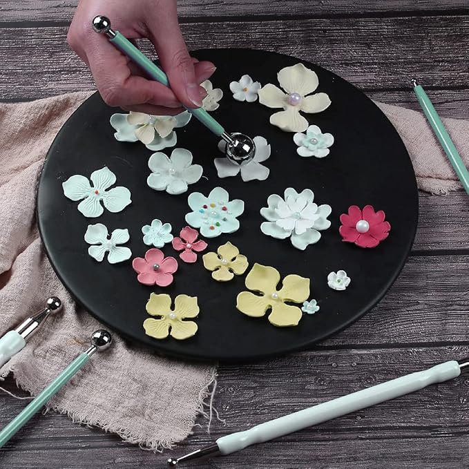 4 x Fondant Cake Decorating Clay Flower Sugarcraft Ball Model DIY Tool 8 Sizes (Green)