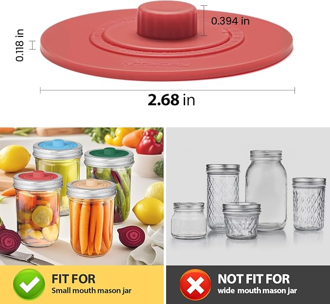 Mfacoy Airlock Fermentation Lids for Small Mouth Mason Jars, Fermenter Caps, Fermentation Kit for Sauerkraut & Pickle Kit, One Way Waterless Airlock Valve - BPA-Free (Jar Not Included)