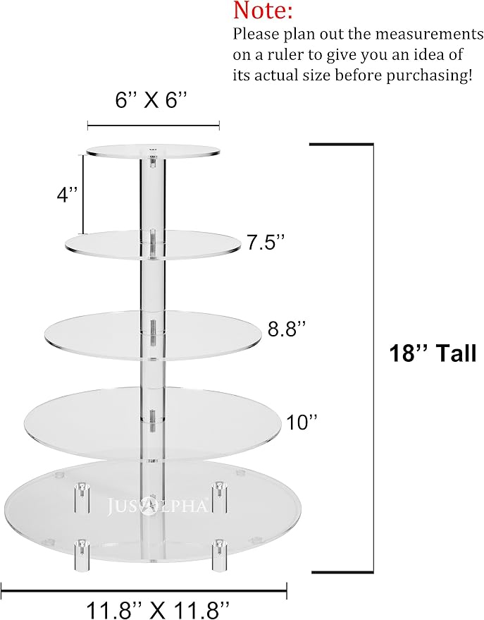 Jusalpha 5 Tier Round Acrylic Cupcake Stand-cake stand-dessert stand, cupcake Tower 5RFs (5 Tier With Base)