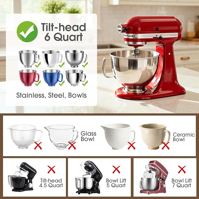 Snuggery 6QT Silicone Bowl Liner for KitchenAid Tilt-Head Stand Mixers – Food-Grade Silicone Insert with Sealable Lid, Vent Holes & ml Markings – Heat-Resistant, Stackable Design