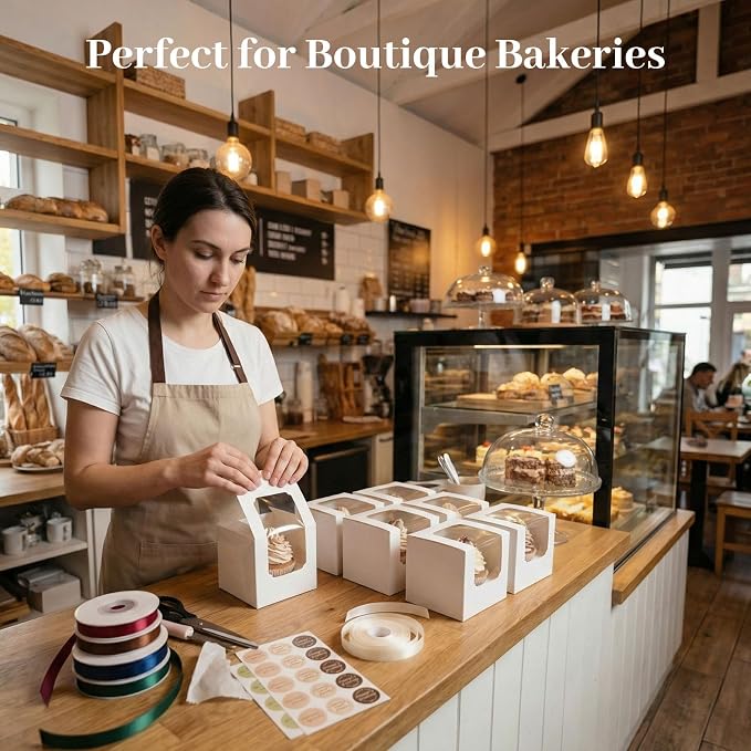 VGOODALL 60PCS Cupcake Boxes, 3.5 Inches Individual Cupcake Containers with Window and Insert for Muffins Cocoa Bombs Packaging Togo Boxes for Birthday Baby Shower Wedding Party Favors