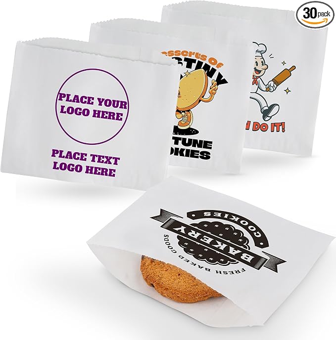 MT Products Custom Printed Small White Paper Bags 6" x 4.5 - Personalized Disposable White Cookie Bags