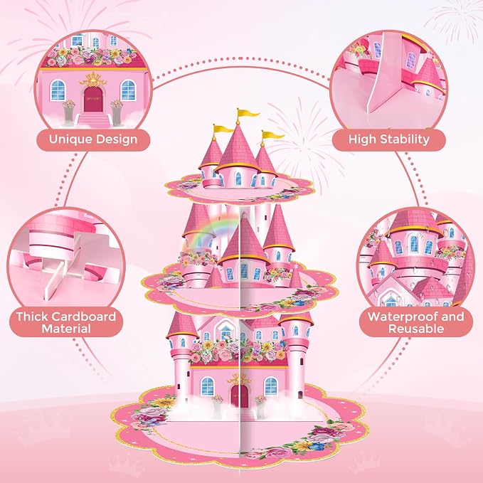 2 Pack Cupcake Stands Birthday Decorations, Themed Cupcake Holders Party Supplies Favors - 3 Tier Cardboard Cup Cake Tower for Birthday Shower Party First Day