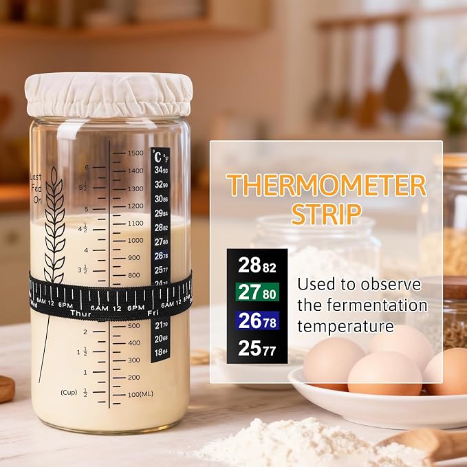 57oz Sourdough Starter Jar, Extra Large Capacity Sourdough Jar | Wide Mouth Sourdough Bread Starter Kit for Perfect Sour Dough Bread (Black)