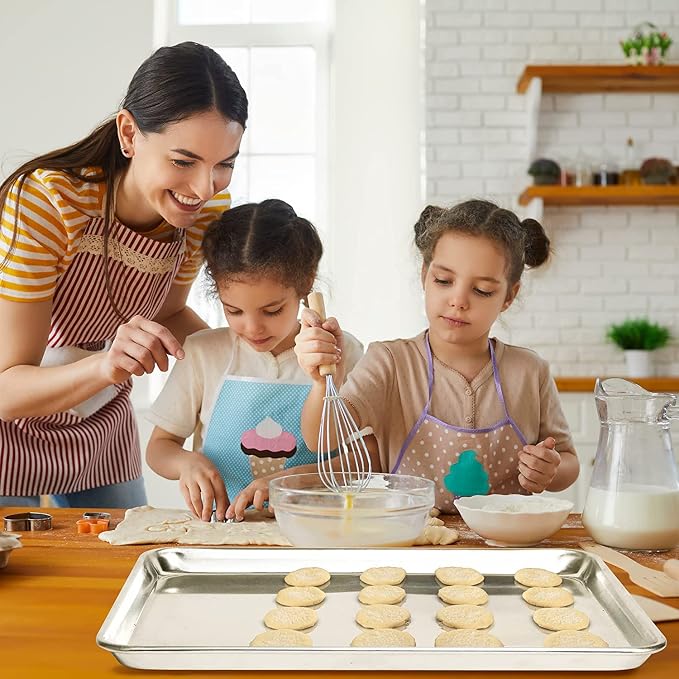 KITCHENATICS Half Sheet Baking Pan Aluminum Nonstick Oven Safe Set of 2 | Two half sheet pans used for large family meals, bread rolls and everyday oven baking