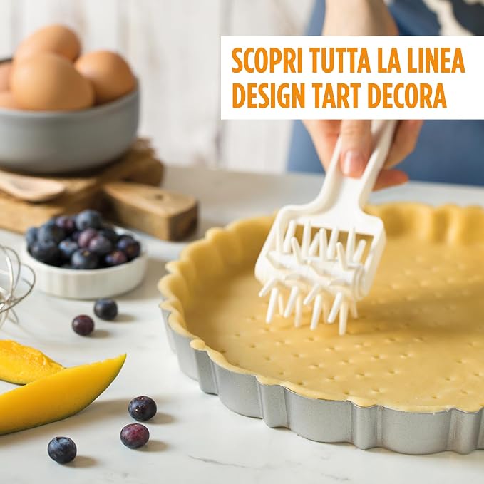 Decora 0075056 Nonstick Steel Fluted Heart Tart Pan 9.8 Inch x 9.1 Inch x 1.2 Inch High with Loose Removable Bottom, for Easy Demolding, Professional Design Registered, Patented
