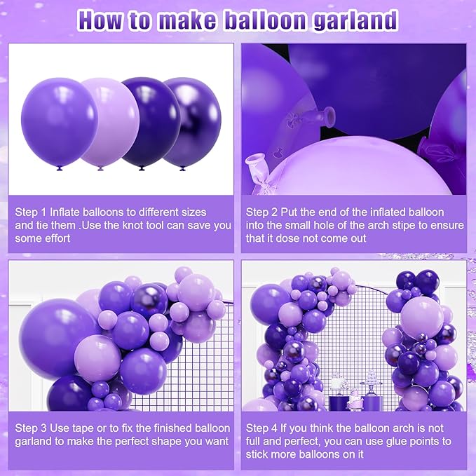 YMSZ Purple Balloon Garland Arch Kit, Dark Purple Balloons and Purple Balloon for for Purple Birthday Wedding Baby Shower Party Decorations