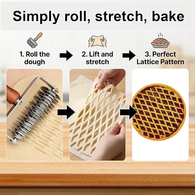 Pastry Lattice Roller Cutter,Stainless Steel Pie & Pizza Pastry Roller maker for Pastry Dough,Pizza Bread and Beef Wellington,Pie Crust Cutter for Even Decorative Crusts,Baking Gift for Home Bakers