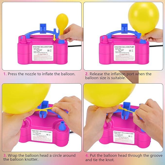 IDAODAN Electric Balloon Pump, Portable Electric Balloon Blower Machine Balloon Air Pump Dual Nozzle Rose Red 110V 600W Balloon Inflator for Party Decorations