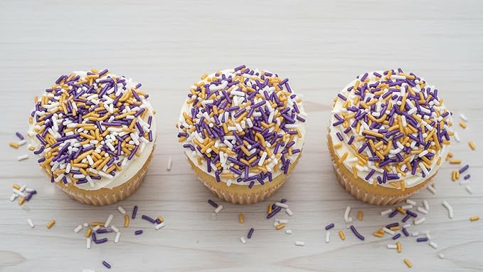 NCS Minnesota Game Day Purple, Gold & White Jimmies Edible Sprinkles – Cupcake, Cake & Cookie Decorations, 7 oz