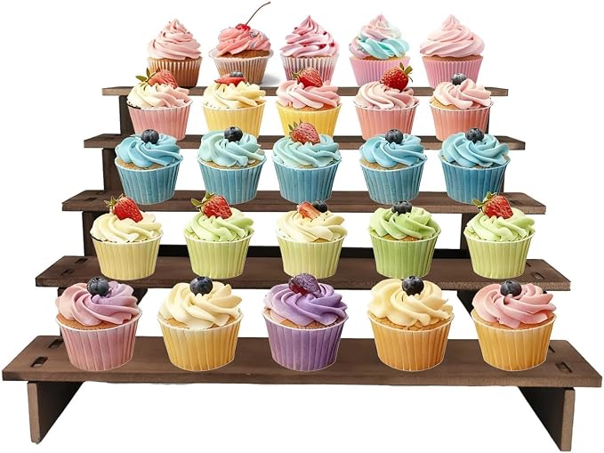 Wooden Cupcake Stand - 30s Quick Installation, Easy Carry &Store | 5 Tier Cup Cake Display Stand, Rustic Tiered Serving Tray, Multi-Uses as Dessert Stands, Vendor Display Shelves, Spice Rack