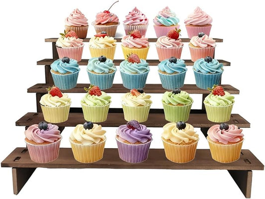 Wooden Cupcake Stand - 30s Quick Installation, Easy Carry &Store | 5 Tier Cup Cake Display Stand, Rustic Tiered Serving Tray, Multi-Uses as Dessert Stands, Vendor Display Shelves, Spice Rack