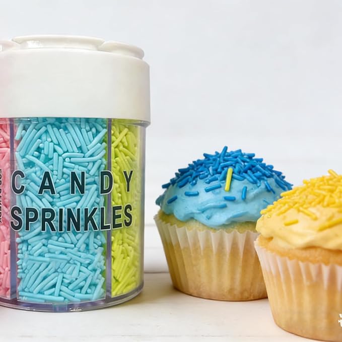 Sentovac 6 Cell Jimmies Rainbow Sprinkles Edible for Cake Decorating Fancy Sprinkles Cake Topper Cupcake Cookie Baking Decorations Supplies（Red Pink Blue Green Yellow Orange）