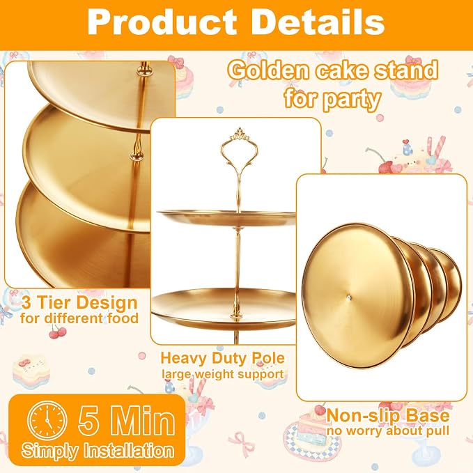 QTLCOHD 2 Pcs 4 Tier Stainless Steel Cupcake Stand | Gold Tiered Dessert Stand for Wedding & Birthday Party