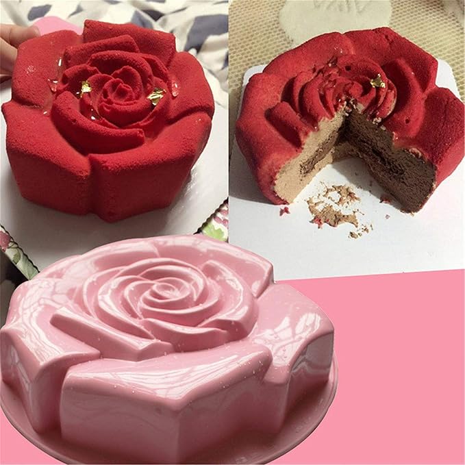 Joyeee 11.8'' Rose Flower Cake Mold Pan, Silicone Baking Mold for Birthday Cake, Muffin, Bread, Pie, Flan, Tart, Mousse, Cheesecake - Non-Stick Baking Trays - Great For Parties, Holidays