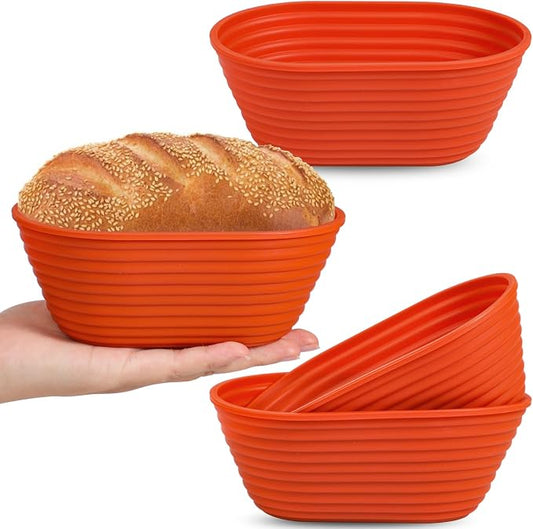Webake 6 Inch Silicone Oval Small Banneton Basket, Mini Banneton Bread Proofing Basket for Sourdough Bread Soup Bowls, 4Pcs