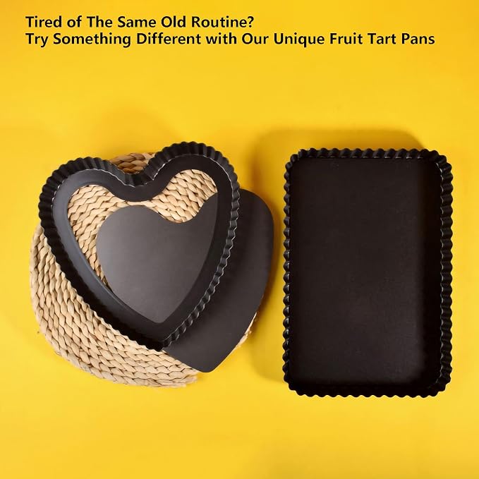 Special Shapes Fruit Tart Pan with Removable Loose Bottom Non-stick Carbon Steel (10 inch Heart Shaped)