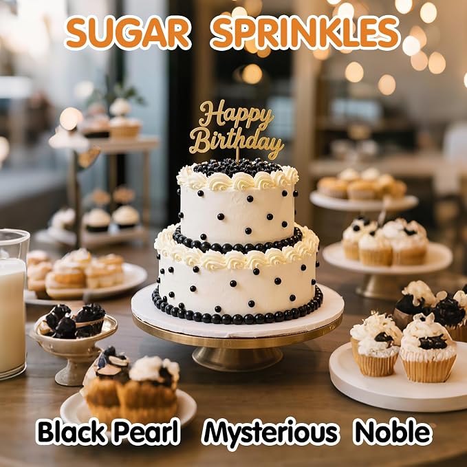 Black Pearls Sprinkles,Edible Pearl Sugar Sprinkle for Cake Decorating,130g Mix Size,Baking Cake Decorations Candy,Cupcake Toppers,Cookie Decorating Donuts Ice Cream Toppings,Wedding Holiday Birthday Party Supplies