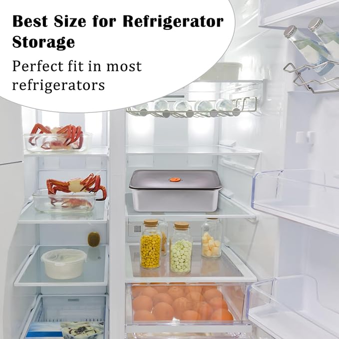 BSTKEY Pizza Dough Proofing Box, Stainless Steel Rectangle Food Storage Box Container with Leak Proof & Airtight Lid, 11.8 x 8.3Inch Large Capacity Household Pizza Dough Container