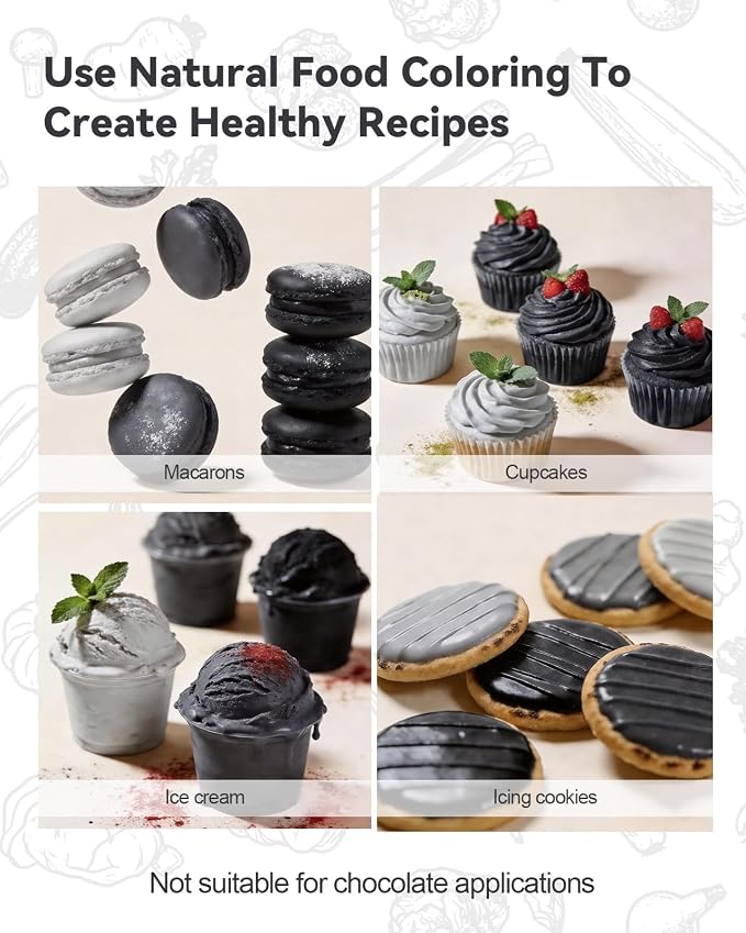 Dye-Free Food Coloring, Natural Food Coloring Gel No Artificial Dyes, Non-Toxic, Natural Food Dye for Icing, Frosting, Cake Decorating, 40 Milliliters - Black