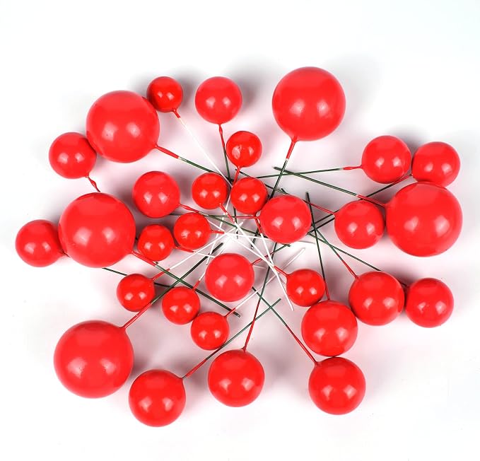 30 PCS Balls Cake Topper DIY Cake Insert Toppers Ball Cake Picks Cupcake Topper for Birthday Party Baby Shower Wedding Cake Decoration（Red）…