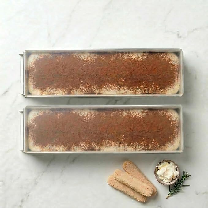Rectangle Tiramisu Cake Pan with Acrylic Lid Set of 2 | Nonstick, For Cheesecake and Mousse, Tiramisu Container, Baking Mold