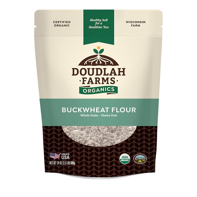 Organic Buckwheat Flour 1.5 lb - Non-GMO, USDA Organic, Vegan - For Baking Bread, Pancakes, and More! Grown In USA, Farmed From Regenerative Soil by a Wisconsin Family Farm