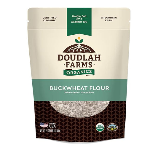 Organic Buckwheat Flour 1.5 lb - Non-GMO, USDA Organic, Vegan - For Baking Bread, Pancakes, and More! Grown In USA, Farmed From Regenerative Soil by a Wisconsin Family Farm