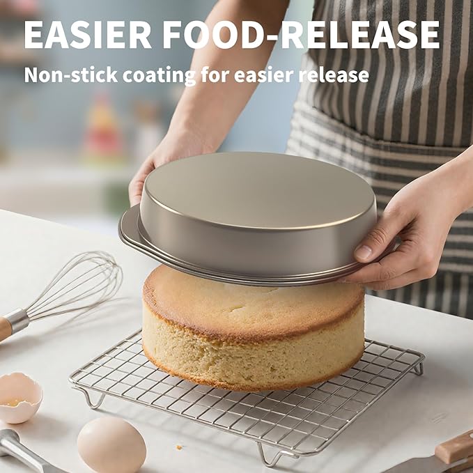 6 Inch Cake Pan, 3PCS Nonstick Round Cake Pans with 50 PCS Parchment Paper, Durable Birthday Circle Cake Baking Pan with Handle for Multi-Layer Cakes, Dishwasher Safe (Gold, 6")