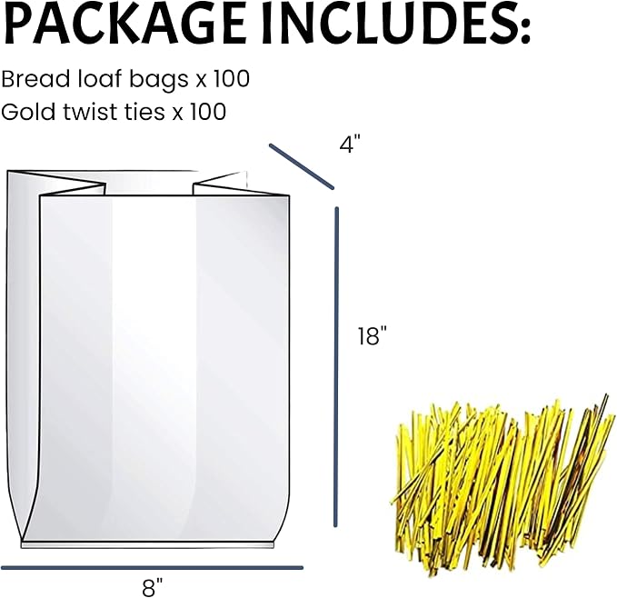 Reusable Plastic Bread Bags for Homemade Bread - 50 Pack Clear Bag with Ties For An Airtight Moisture-free Preservation and Storage - Loaf For Home Bakers and Bakery Owners