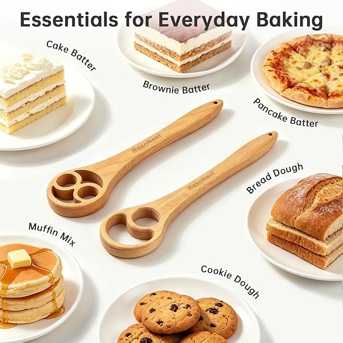 Danish Dough Whisk, 2 Pack Wooden Sourdough Bread Whisk, Seamless One-Piece Premium Beech Wood Dutch Dough Whisk for Sourdough Bread, Pizza Crust, Pastry, Pasta, Easy to Clean & Store
