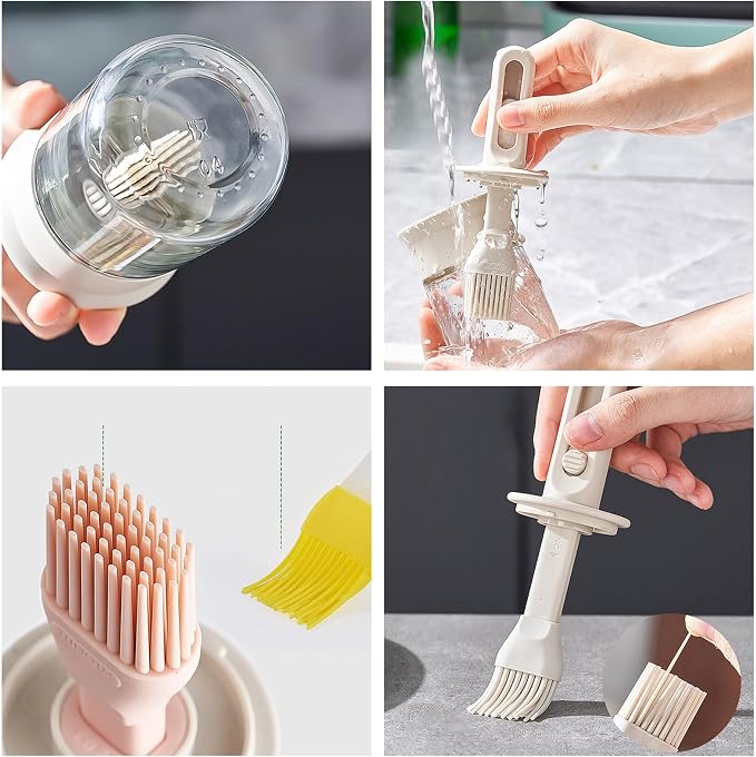 Oil Dispenser Bottle with Brush - Glass Oil Dispenser for Kitchen with Silicone Heat Brush - Cooking Brush for Oil and Cooking BBQ Grill Frying Kitchen (B, 16x6.7cm)