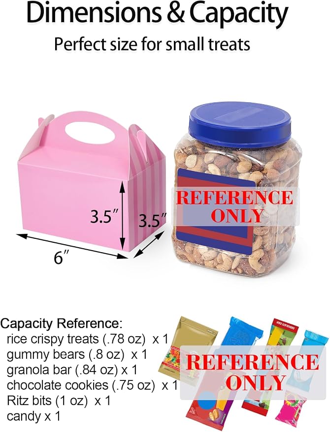 Happyhiram 50 Pcs Party Treat Boxes Pink for Girls, 6 In Candy Boxes Party Favor with Handle Paper Cookie Gift Bags Gable Boxes Snack Goodie Bags for Kids Unicorn Peppa Pig Barbie Theme Birthday