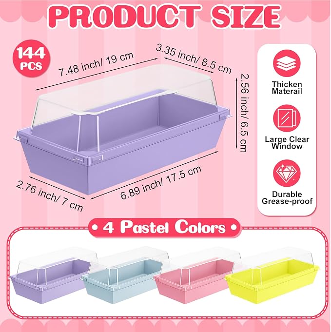 Vesici 144 Pcs 7 Inch Small Charcuterie Boxes with Clear Lids Cake Slice Containers Paper Bakery Boxes Disposable Food Containers for Dessert Cookie Sandwich Mini Cake Strawberry