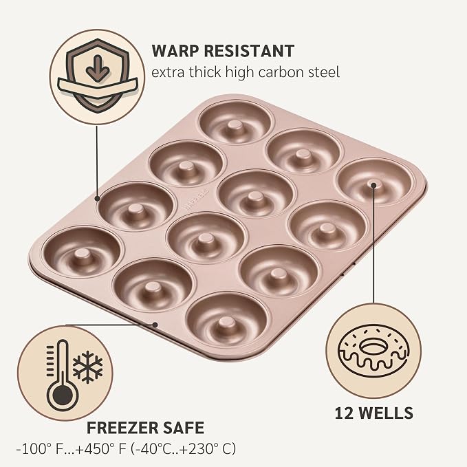 HAPPIELS 12-Well Donut Pan Nonstick for Oven Baking, PFOA & BPA Free | Donuts Mold, Doughnut Tin, Doughnuts Pans and Molds Non Stick Nontoxic without Teflon