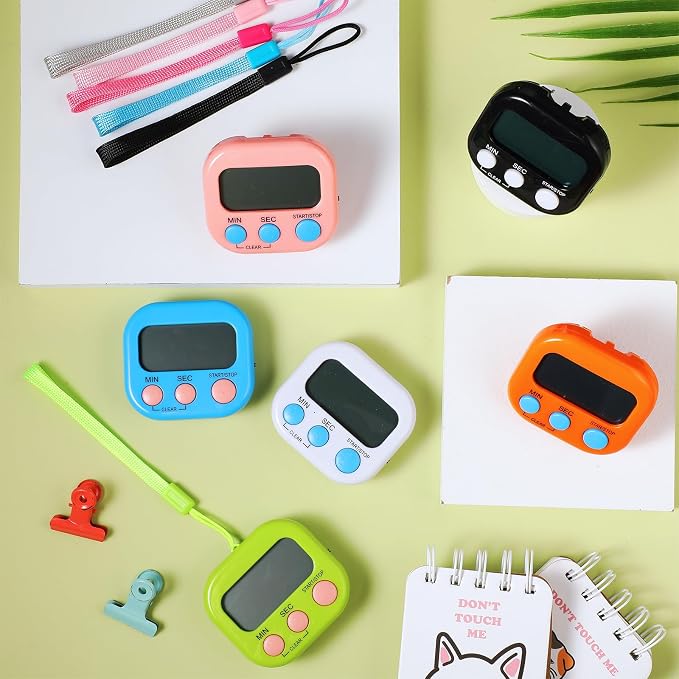 Weewooday 6 Pcs Small Digital Kitchen Timer Magnetic Back and Switch Minute Second Count up Countdown Big LCD Display Loud Alarm for Teacher Cooking Baking (Colorful)