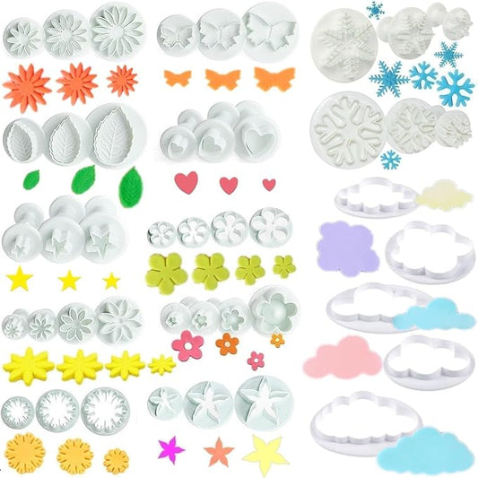 Flower Cookie Cutters,Cake Tools 44 Pcs Snowflake Cookie Cutter Cloud Fondant Cake Plunger Sugarcraft Flowers Leaf Butterfly Heart Shape Decorating Mold DIY Icing Plunger Cutters