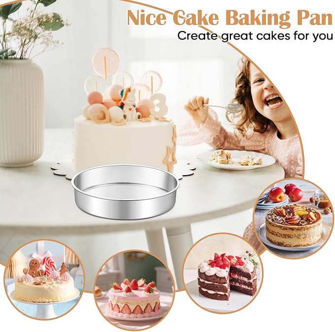 TeamFar 9 Inch Cake Pan Set of 3, Stainless Steel Round Layer Cake Baking Pans Tins for Birthday Wedding, Non-Toxic & Heavy-Duty, Mirror Finish & Leak Proof, Oven & Dishwasher Safe
