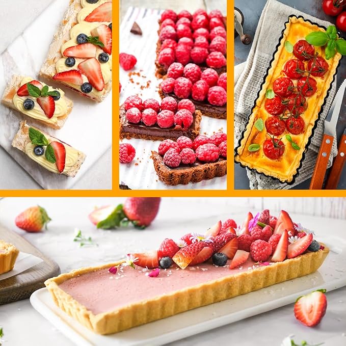 Rectangle Tart Pan with Removable Bottom, 14 Inch Perforated Tart Quiche Pan Nonstick Pie Pan with Oil & Dish Brush, Baking Tray with Loose Bottom for Fluted Pies, Quiche,Tart