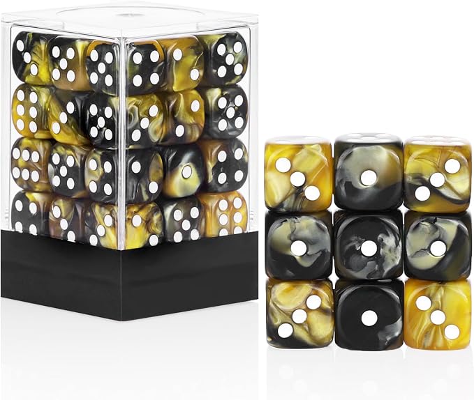 36 of Pack 12MM 6 Sided MINI Dice Set,Two Colours D6 Game Dice Set, 6 Sided Standard Dices for Yahtzee, Bunco,with Portable Plastic Box(Yellow Black)